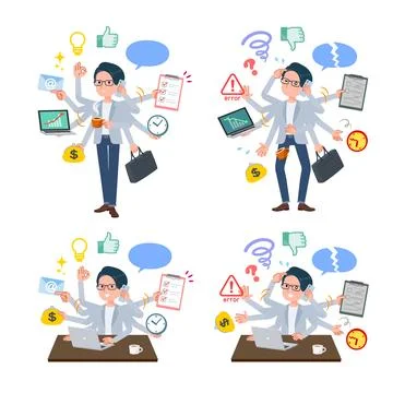 A set of Programmer engineer man who perform multitasking in the office Stock-Illustration