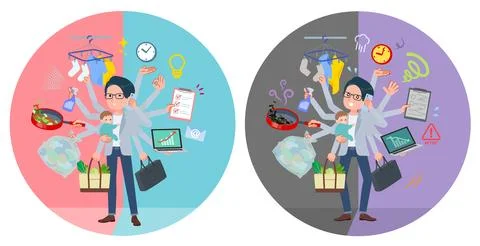 A set of Programmer engineer man who perform multitasking in offices and pr.. Stock-Illustration