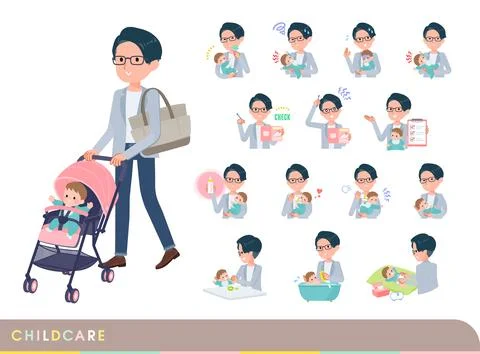 A set of Programmer engineer man who take care of their baby Stock Illustration