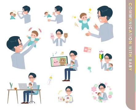 A set of Programmer engineer man who communicate with their baby Stock-Illustration