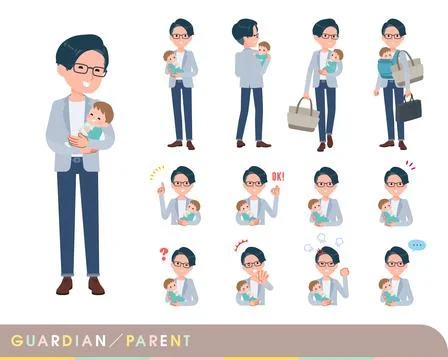 A set of Programmer engineer man who are guardian of baby イラスト素材