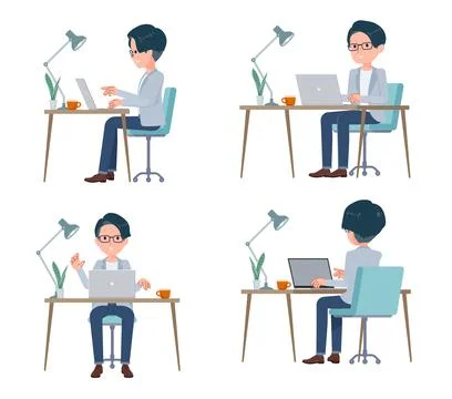 A set of Programmer engineer man working at a desk at a computer 库存插图