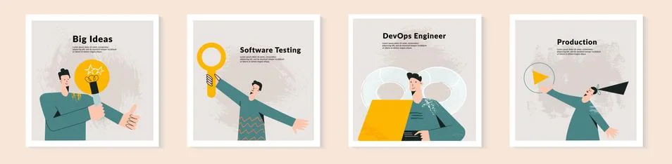 Set of programmers concept Modern specialists collection. People work togethe 스톡 일러스트