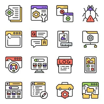 Set of Programming and Coding Flat Icons 스톡 일러스트