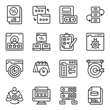 Set of Programming and Coding Linear Icons Stockillustratie