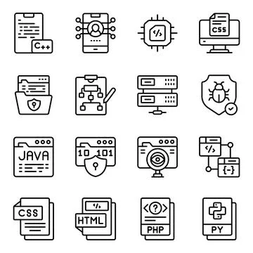 Set of Programming and Coding Solid Icons Stockillustratie