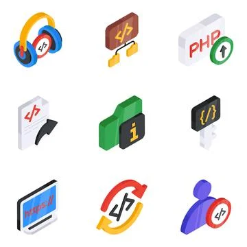 Set of Programming and Data Flat Isometric Icons Ilustración de archivo