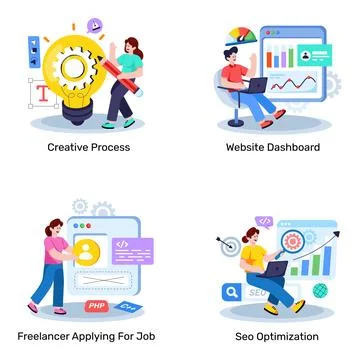 Set of Programming and Development Flat Illustrations Illustrazione stock
