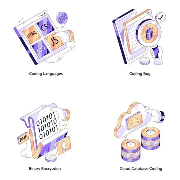 Set of Programming and Development Isometric Illustrations Stock Illustration