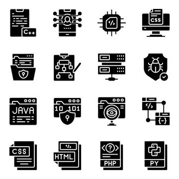 Set of Programming and Development Solid Icons Ilustração Stock