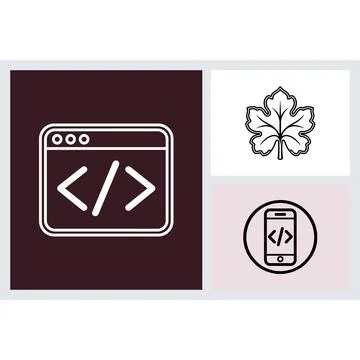 Set of programming and nature line art icons 库存插图