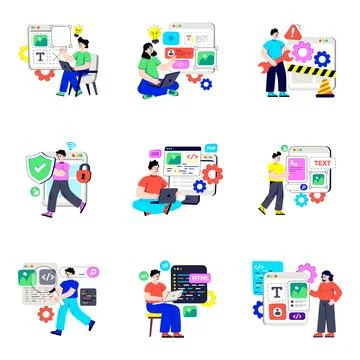 Set of Programming Flat Illustrations Ilustração Stock