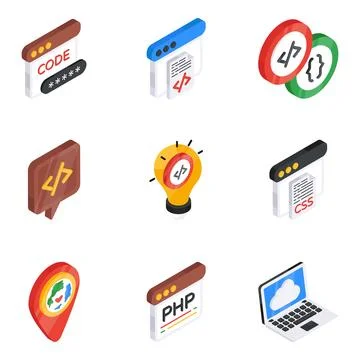 Set of Programming Flat Isometric Icons Ilustración de archivo