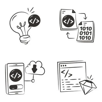 Set of Programming Glyph Icons Stock Illustration