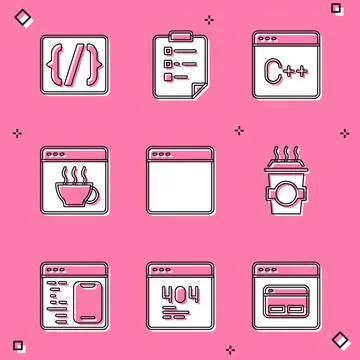 Set Programming language syntax, Clipboard with checklist, Software, Browser Stock Illustration