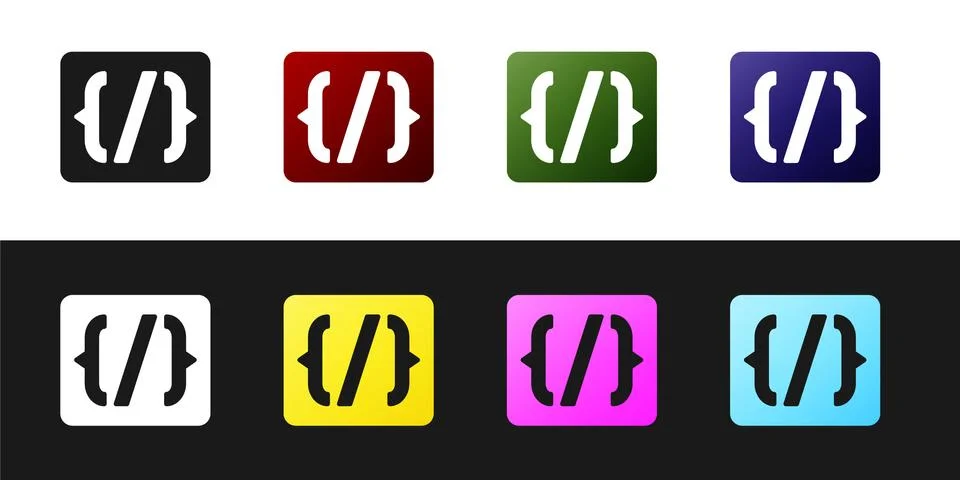 Set Programming language syntax icon isolated on black and white background Stock Illustration