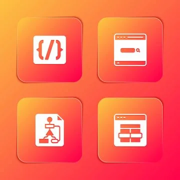 Set Programming language syntax, Search engine, Flowchart and MySQL code ic.. Stock Illustration