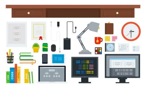 Set of Programming Workspace icons flat vector Stock Illustration