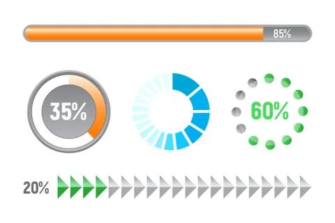 Set of progress bars, flat design Illustrazione stock
