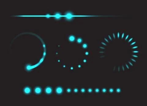 Set of progress bars, glowing design Illustrazione stock