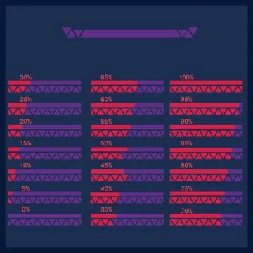 Set of progress bars with percentages on scale with triangles .Flat creative  Stock Illustration