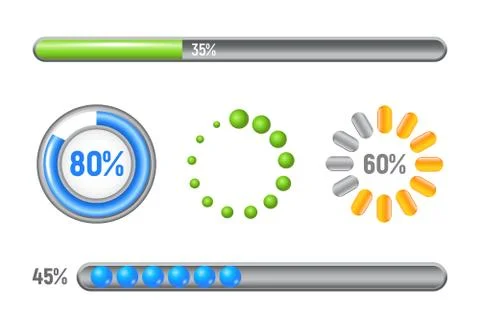 Set of progress bars, volume design Illustrazione stock