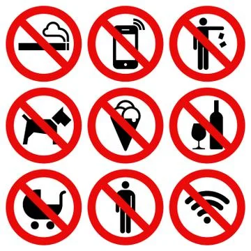 Set of Prohibited No Stop Sign Stock Illustration