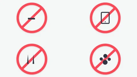 Set of Prohibited Sign Icons for Various Daily Activities and Items. Stock Footage 333373931