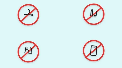 Set of prohibited signs with icons representing forbidden actions. Stock Footage 333373961