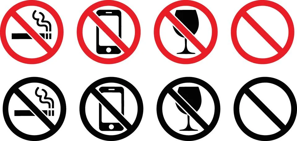 Set of prohibition warning signs vector Stock Illustration