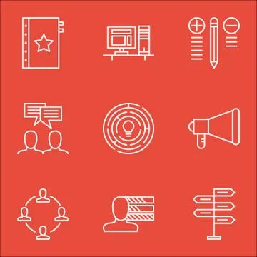 Set Of Project Management Icons On Creativity, Teamwork, Quality Management A Stock Illustration