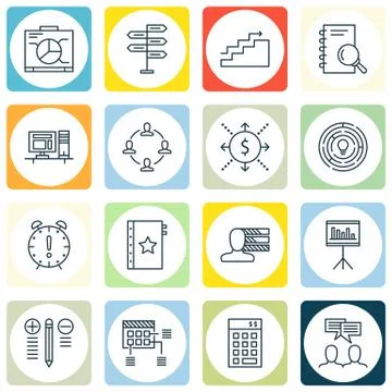 Set Of Project Management Icons On Creativity, Cash Flow, Team Meeting And Mo Stock Illustration