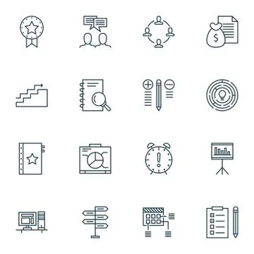 Set Of Project Management Icons On Creativity, Research, Statistics And More. Stock Illustration