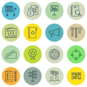 Set Of Project Management Icons On Creativity, Teamwork, Team Meeting And Mor Stock Illustration