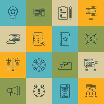Set Of Project Management Icons On Creativity, Award, Cash Flow And More. Pre Stock Illustration