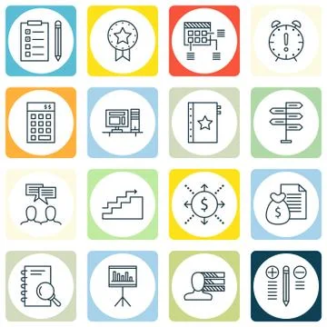 Set Of Project Management Icons On Deadline, Award, Money Revenue And More. P Stock Illustration
