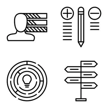 Set Of Project Management Icons On Decision Making, Personality And Creativit Stock Illustration