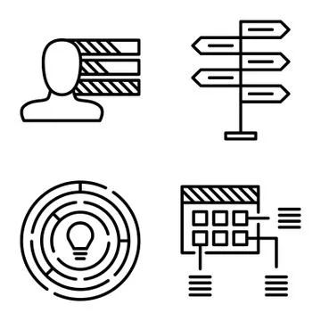 Set Of Project Management Icons On Decision Making, Personality And Creativit Stock Illustration