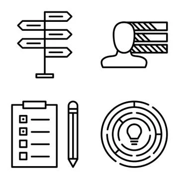 Set Of Project Management Icons On Decision Making, Personality And Creativit Stock Illustration