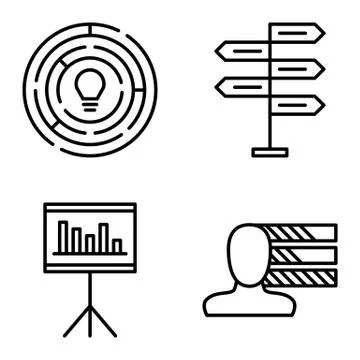 Set Of Project Management Icons On Decision Making, Personality And Creativit Illustrazione stock