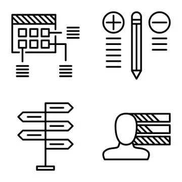 Set Of Project Management Icons On Decision Making, Personality And Best Solu Stock Illustration