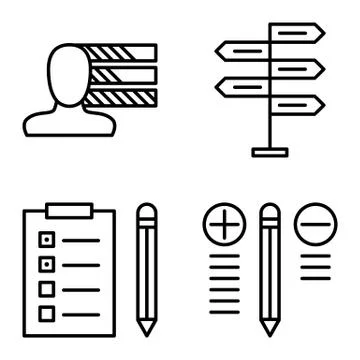 Set Of Project Management Icons On Decision Making, Personality And Best Solu Stock Illustration