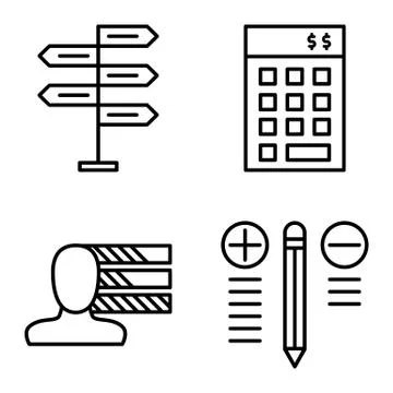 Set Of Project Management Icons On Decision Making, Personality And Best Solu Stock Illustration