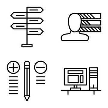 Set Of Project Management Icons On Decision Making, Personality And Best Solu Stock Illustration