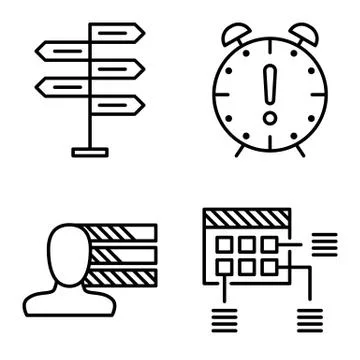 Set Of Project Management Icons On Decision Making, Personality And Planning. Stock Illustration
