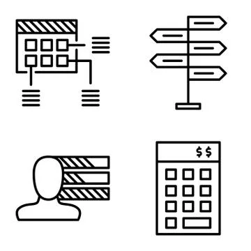 Set Of Project Management Icons On Decision Making, Personality And Planning. Illustrazione stock