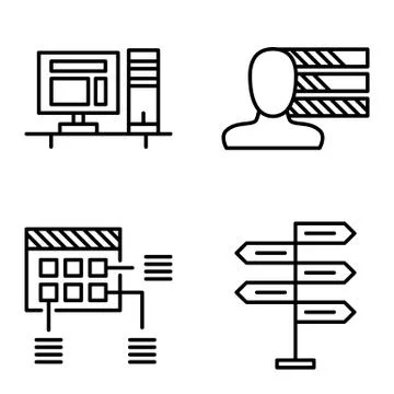 Set Of Project Management Icons On Decision Making, Personality And Planning. Stock Illustration