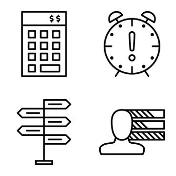 Set Of Project Management Icons On Decision Making, Personality And Deadline. Stock Illustration