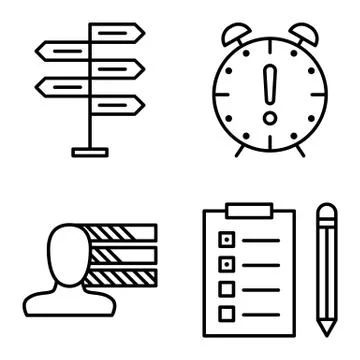 Set Of Project Management Icons On Decision Making, Personality And Deadline. Stock Illustration