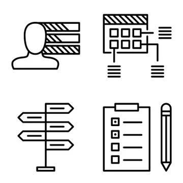 Set Of Project Management Icons On Decision Making, Personality And Planning. Stock Illustration